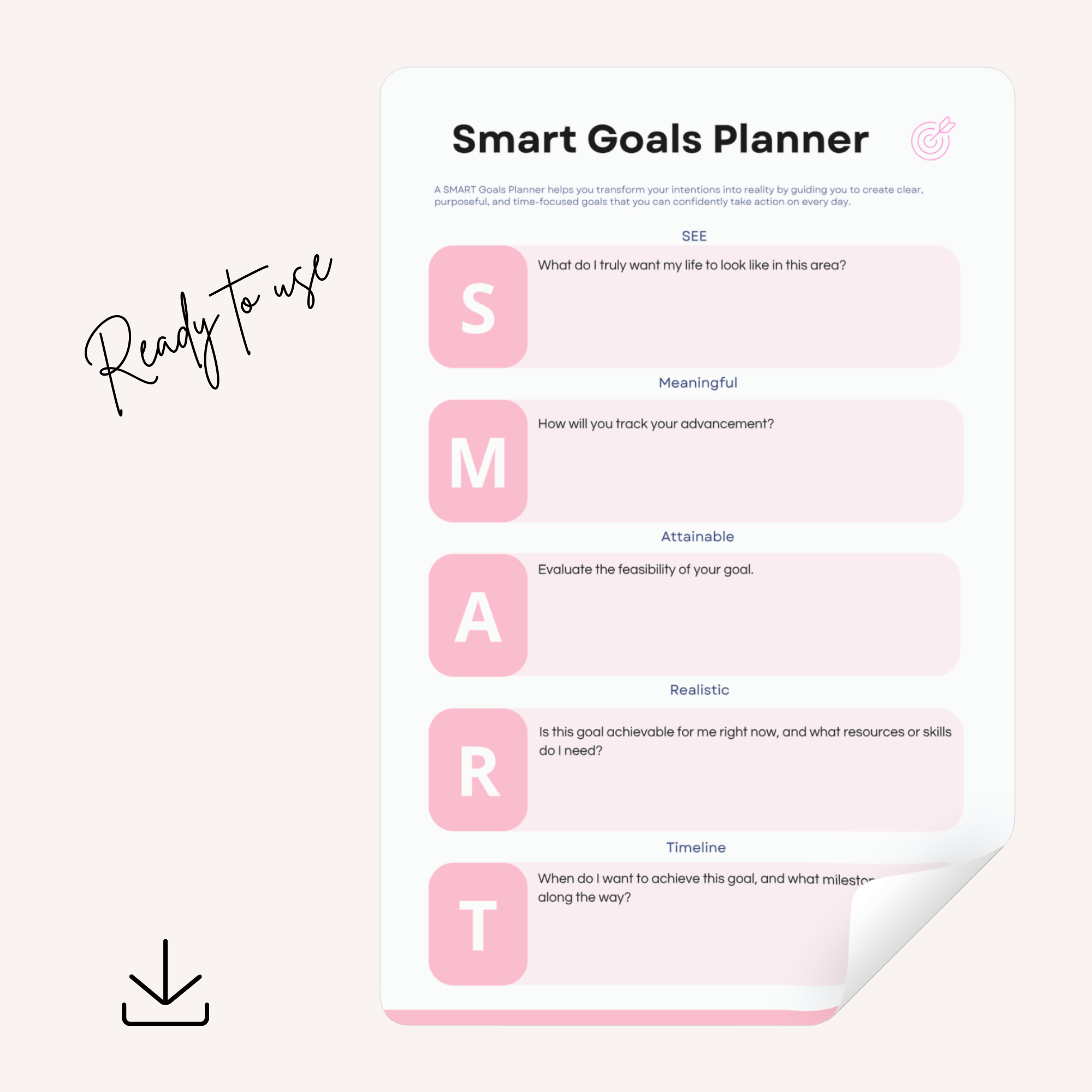 Smart Goals Planner | Success Achievement PDF | Productivity Action Log | Mindset Growth Framework | Objective Setting Book