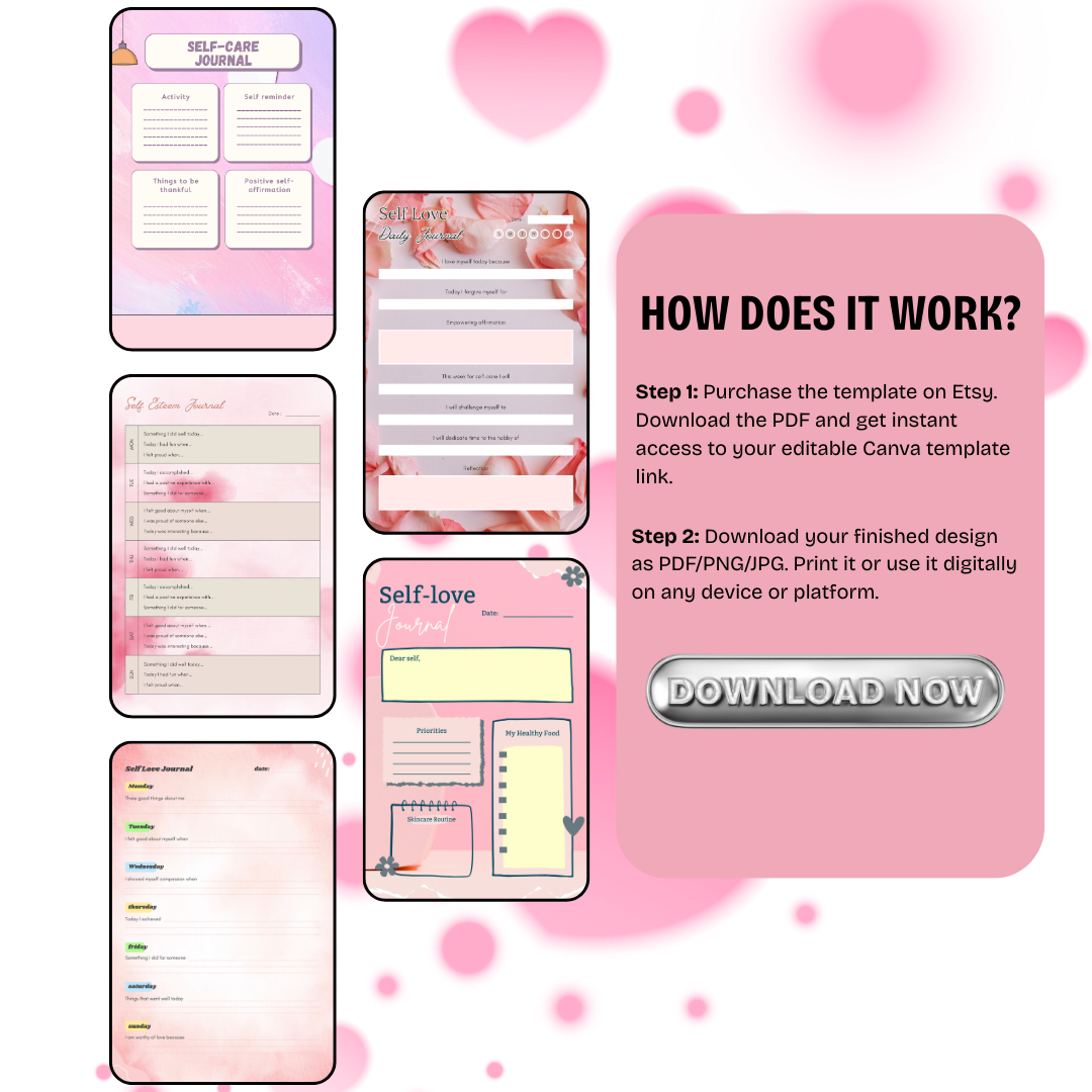 Self Care Journal Printable | Self Love Journal Templates PDF PNG - Mental Wellness & Healing | Personal Growth | Instant Download