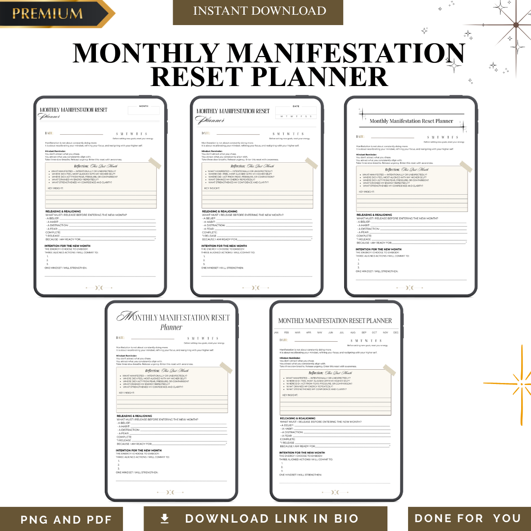 New Month Intention Reboot PNG PDF 30 Day Goal Alignment Audit Sheet Soul Recalibration Guide Periodic Success Vision Manifesting Review Kit
