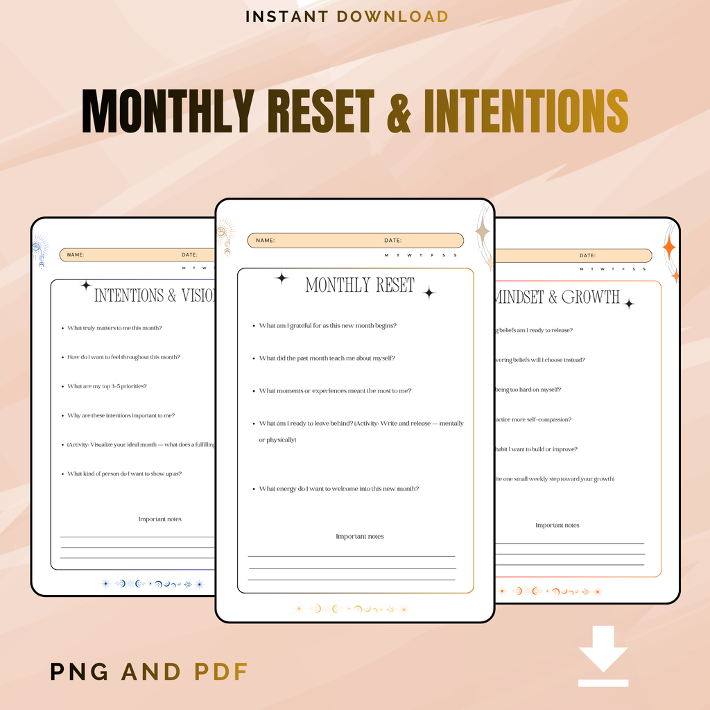 Monthly Reset & Intentions | Law Of Attraction PDF | Goal Alignment Log | New Moon Vision Book | Manifestation Diary