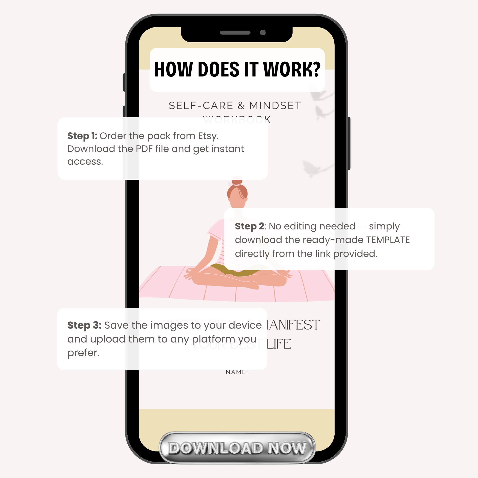 Self-Care & Mindset Workbook | Wellness Journal PDF | Resilience Training | Daily Growth Log | Mental Health Pad | Personal Growth Diary