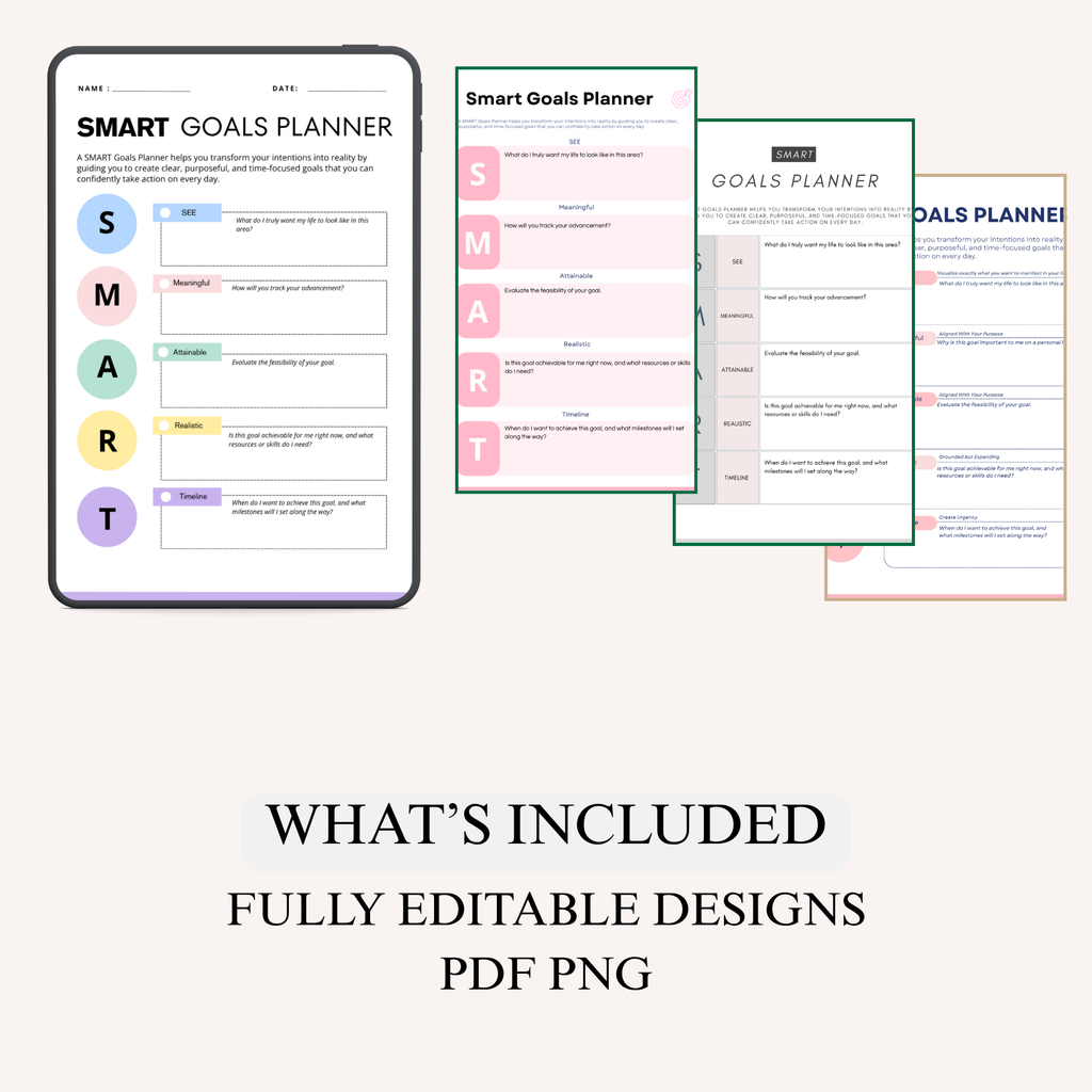 Smart Goals Planner | Success Achievement PDF | Productivity Action Log | Mindset Growth Framework | Objective Setting Book