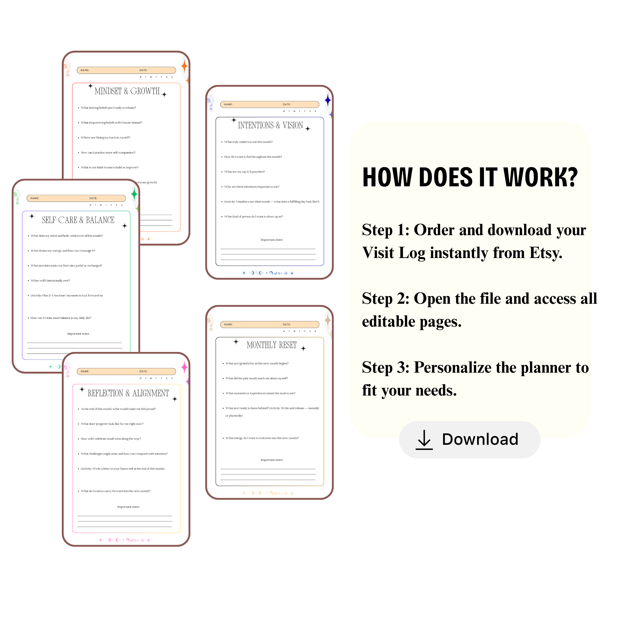 Monthly Reset & Intentions | Law Of Attraction PDF | Goal Alignment Log | New Moon Vision Book | Manifestation Diary