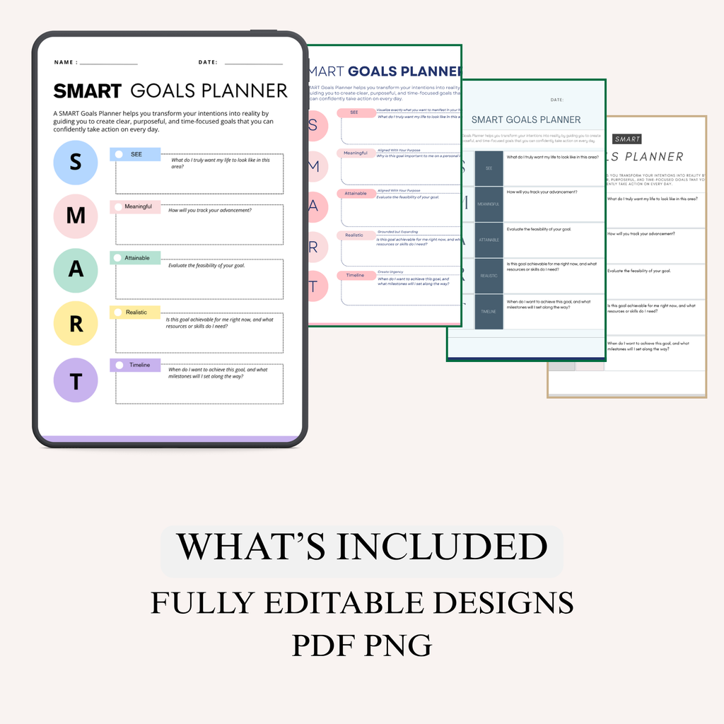 Smart Goals Planner | Success Achievement PDF | Productivity Action Log | Mindset Growth Framework | Objective Setting Book